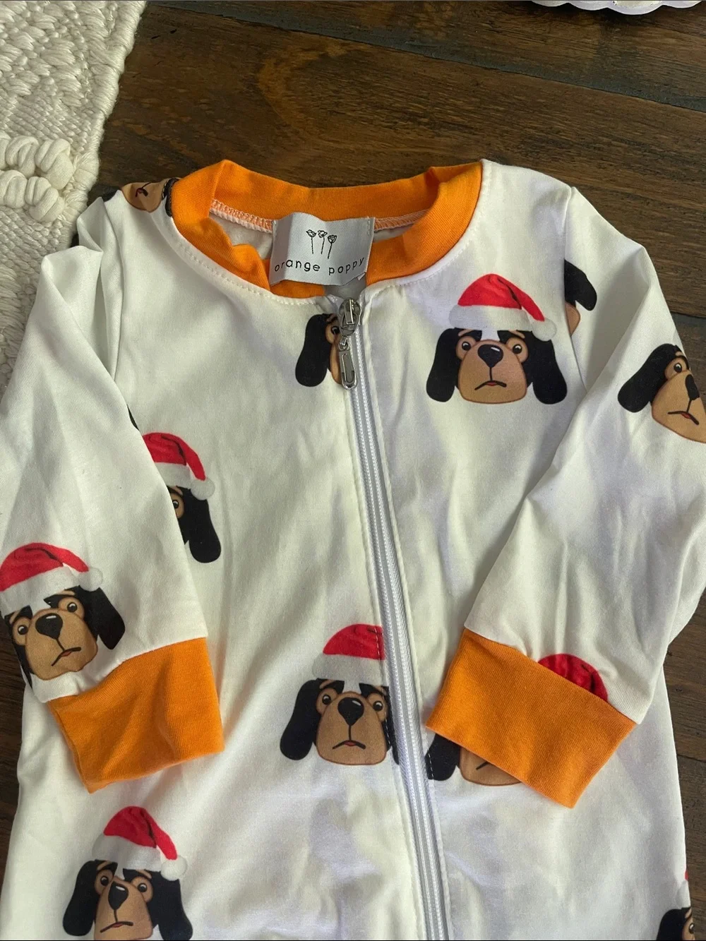 Holiday TN Smokey  Zip-Front One-Piece Pajamas in White with Orange Trim